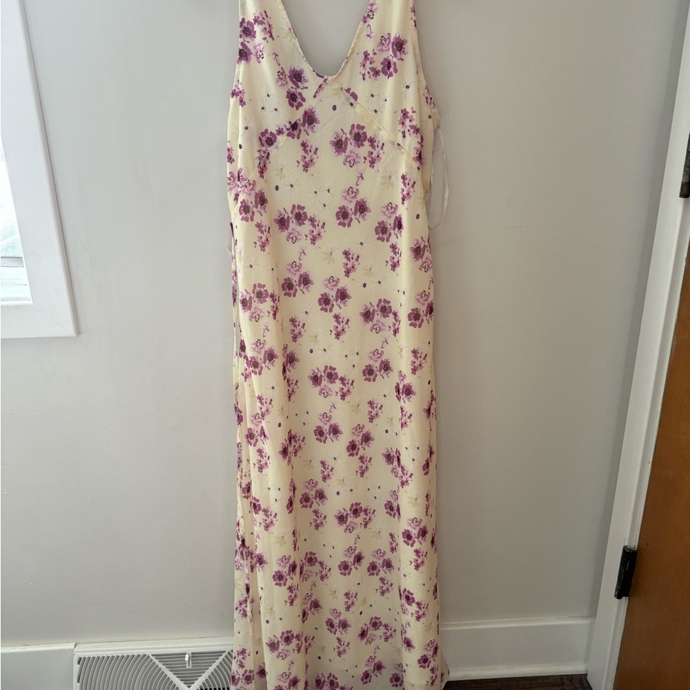 Princess Polly Cream and Purple Floral Maxi Dress